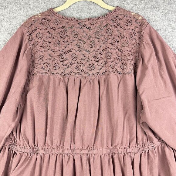 Torrid Mini Challis Ruffle Neck Shirt Dress Womens 3X Rose Taupe Pockets Lace - Picture 10 of 16